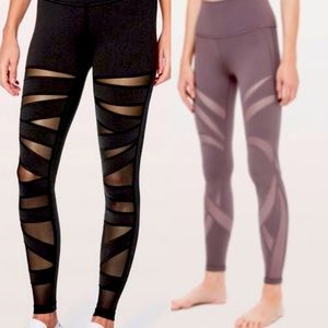 Two pair of Lululemon Wunder Under Pant (Hi-Rise) mesh cutout leggings